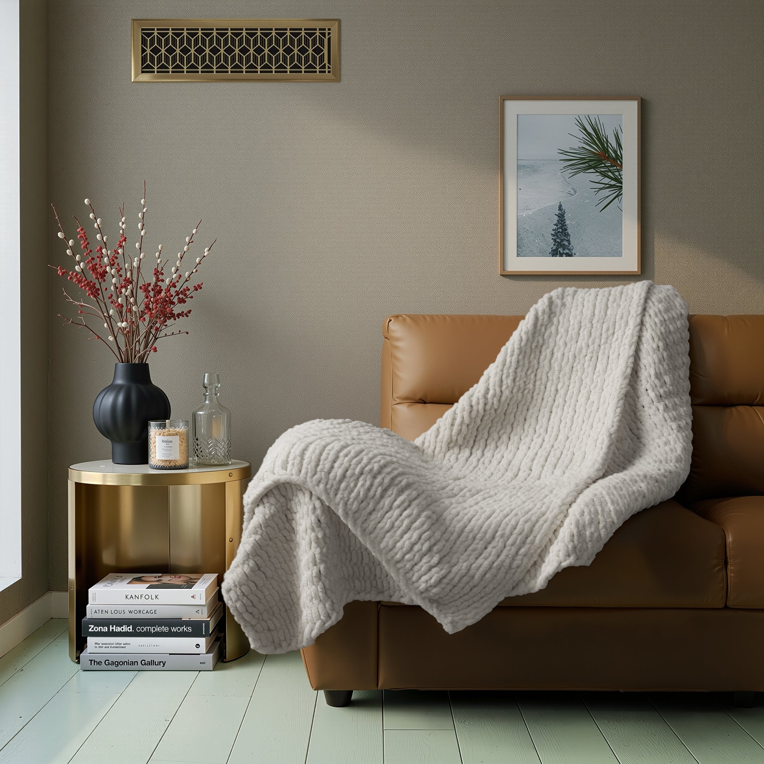 Chunky Knit Throw Blanket 50x70 Cozy Home Accent - Beige