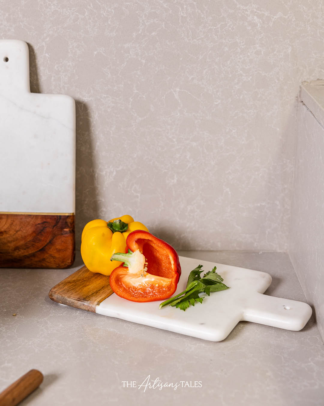 A white marble charcuterie paddle cheese board