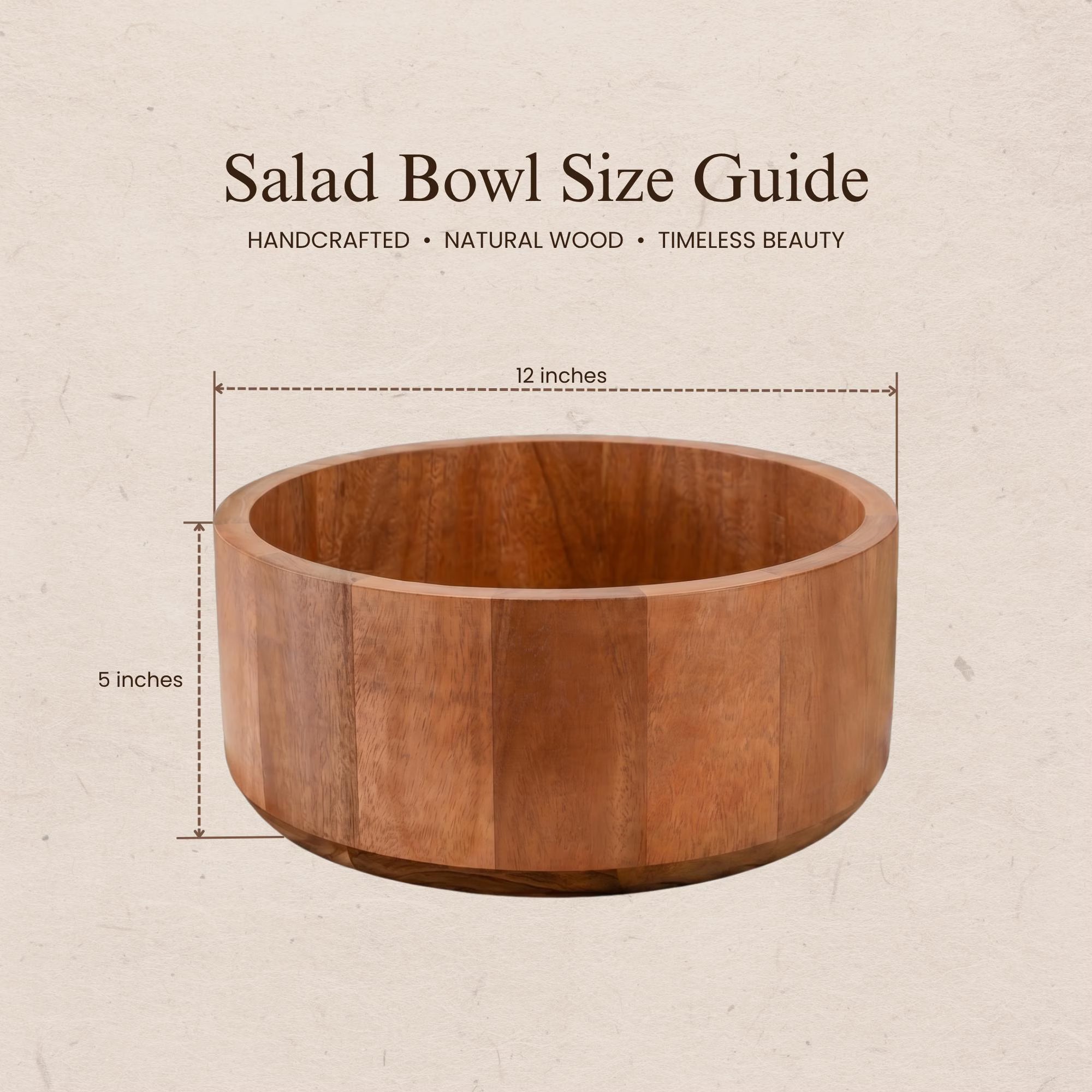 Large Acacia Wood Salad Bowl Set with Matching Servers – Personalized Wedding & Housewarming Gift, 12"