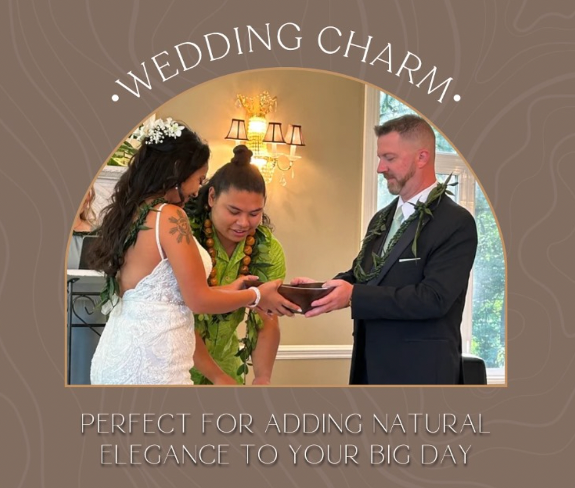 Bride and groom using a wooden bowl in their wedding ceremony.