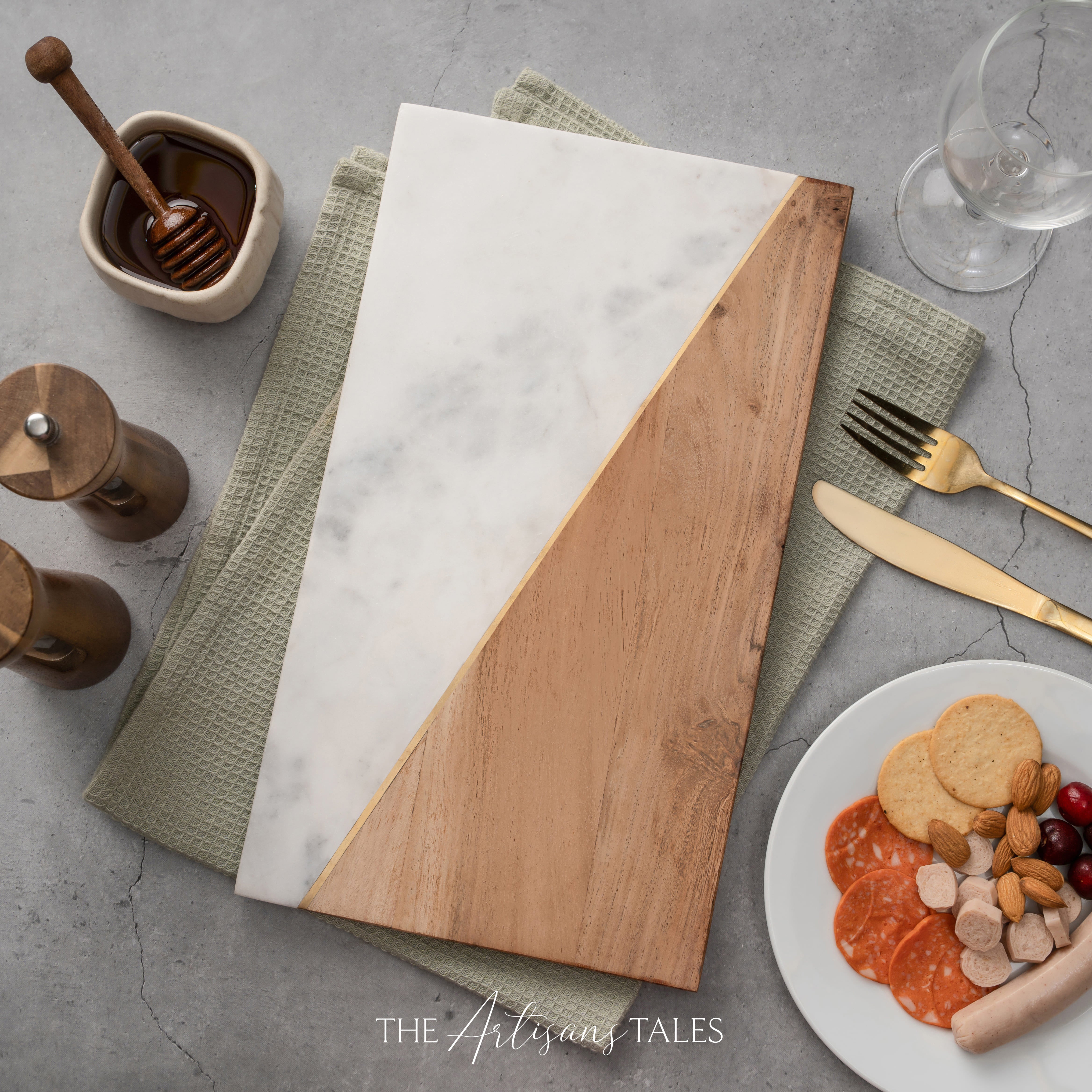 Wooden and marble cutting board