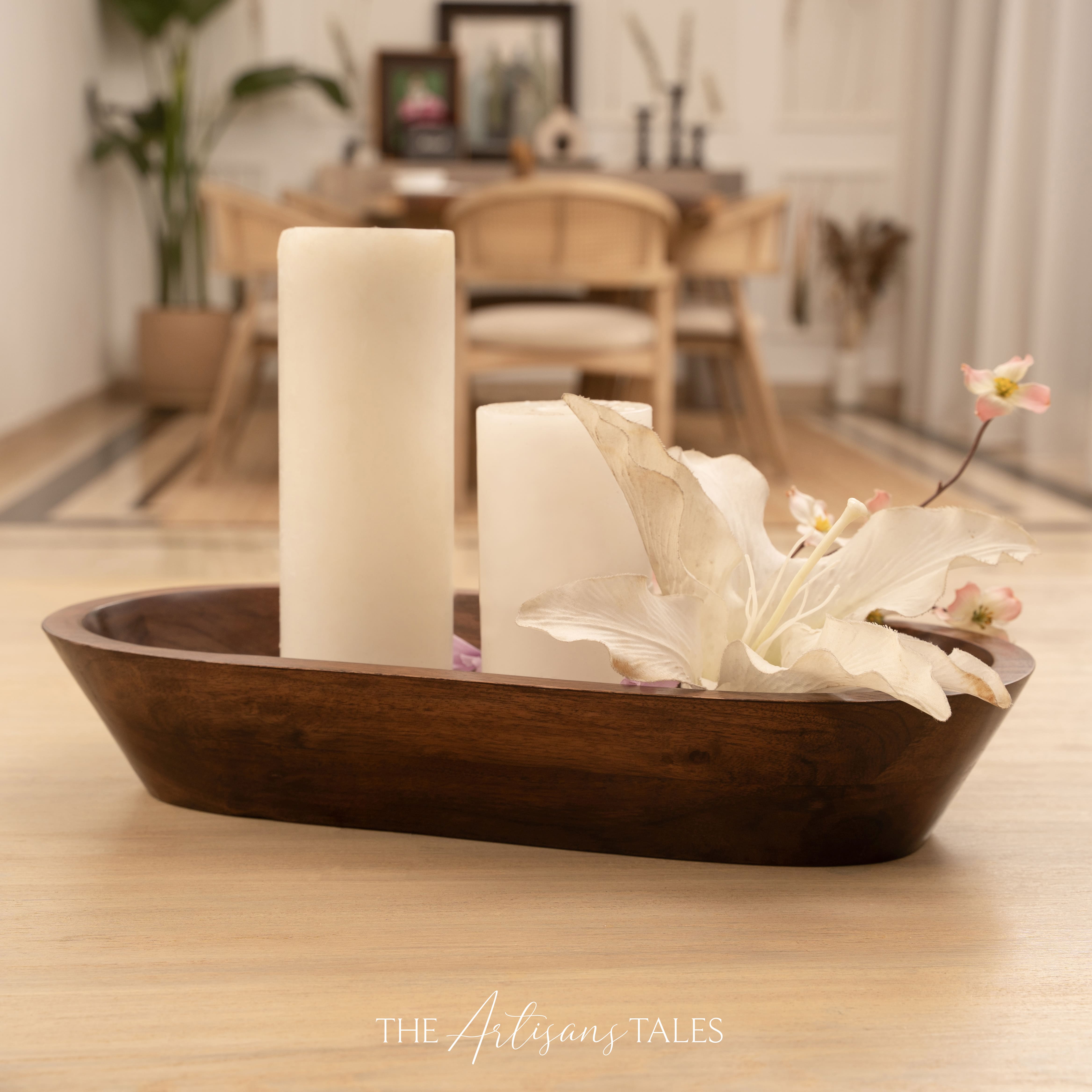 Natural long wooden tray