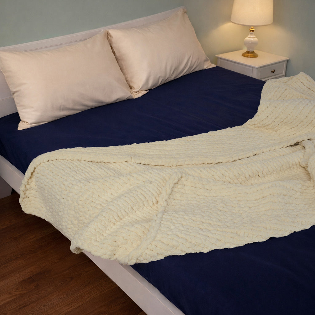 Chunky Knit Throw Blanket 50x70 Cozy Home Accent - Cream