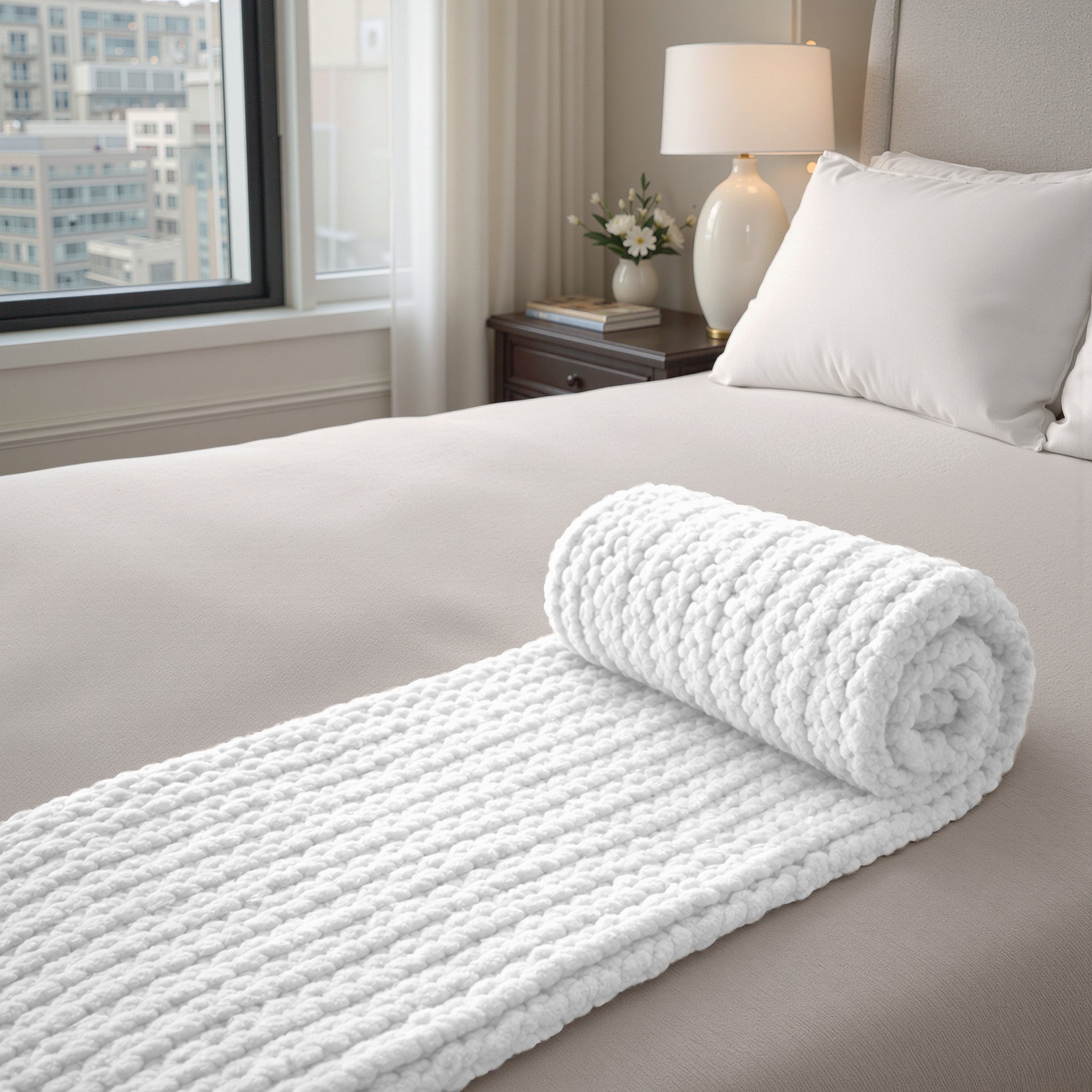 Chunky Knit Throw Blanket 50x70 Cozy Home Accent - White