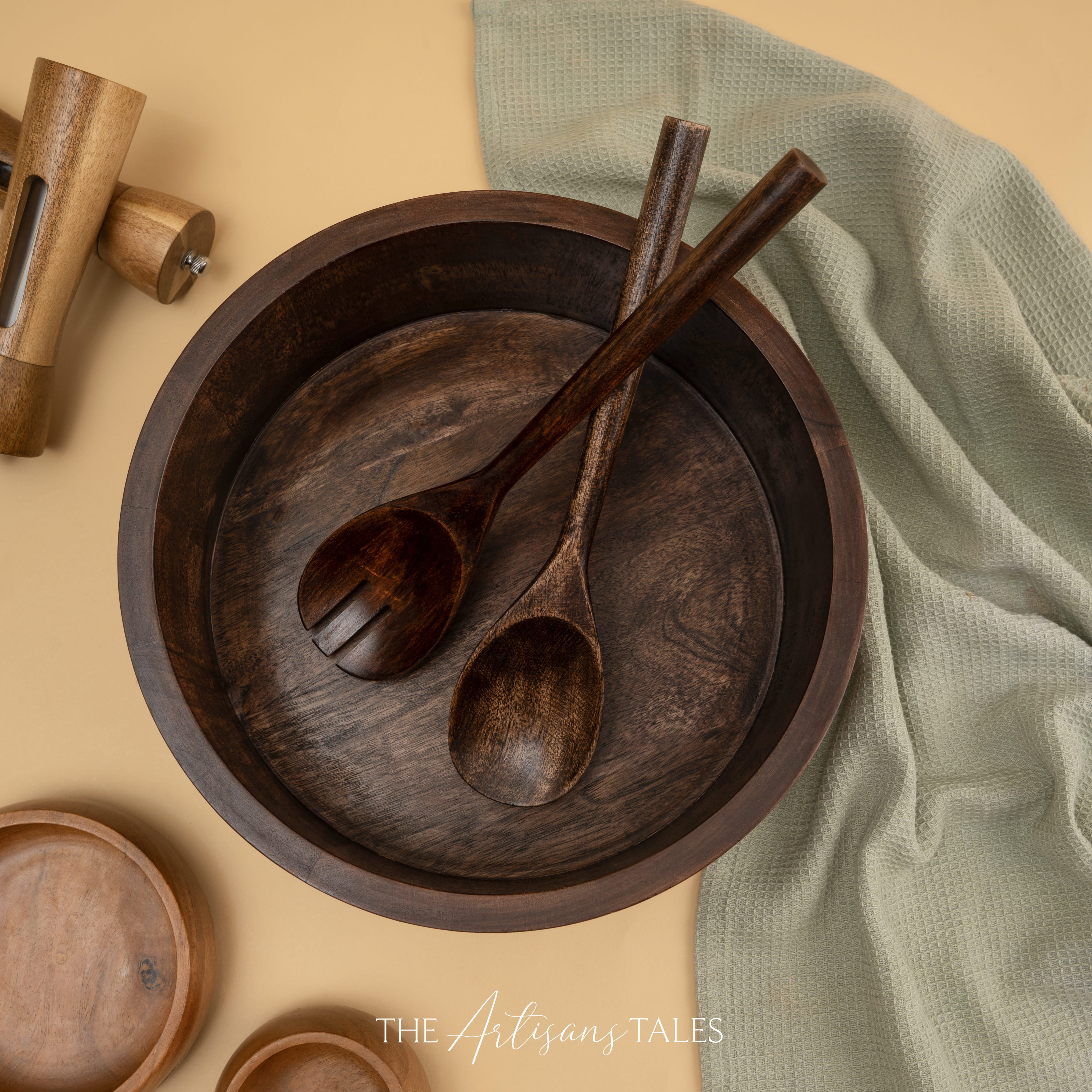 dark wooden bowl with sapoon