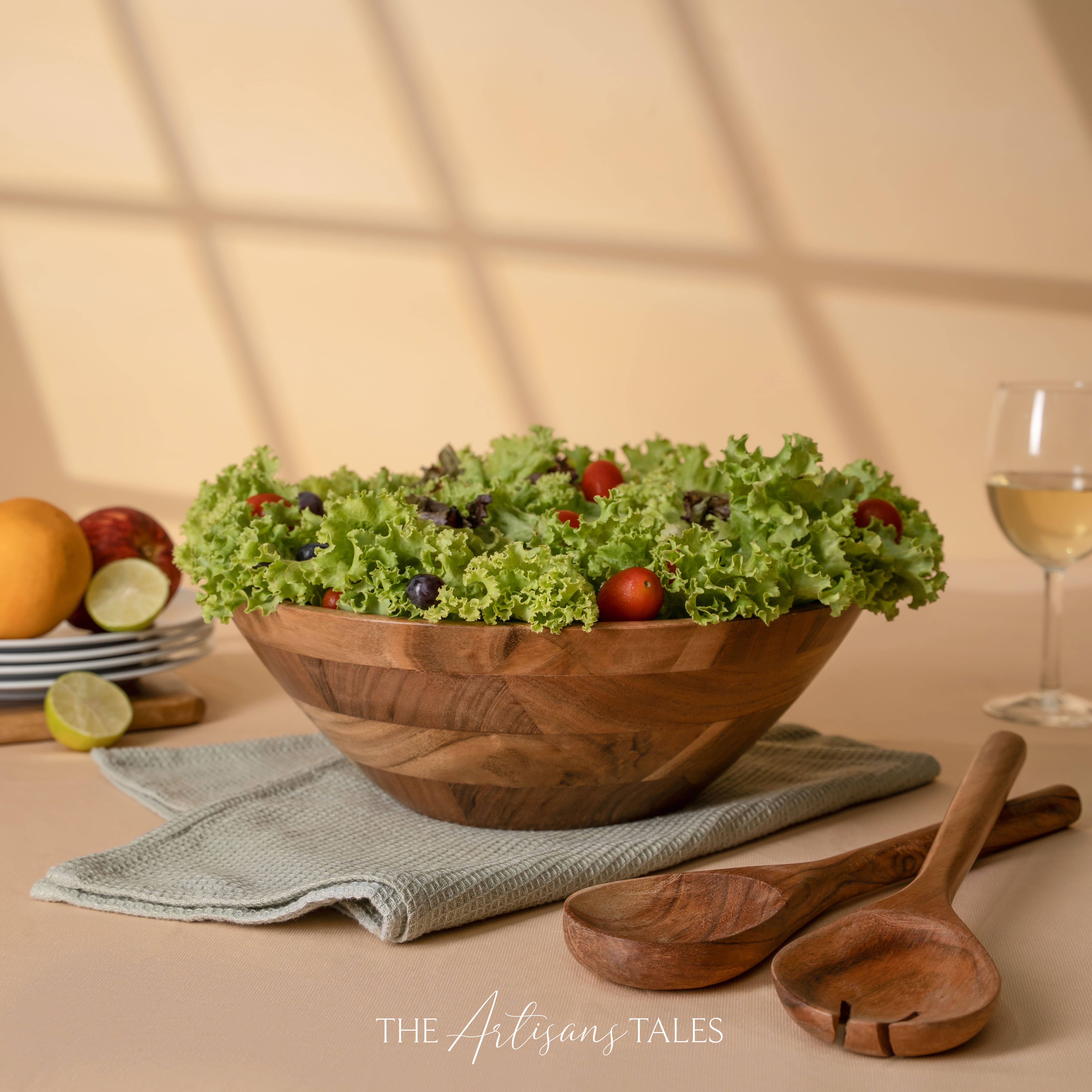 andcrafted teak wood salad bowl