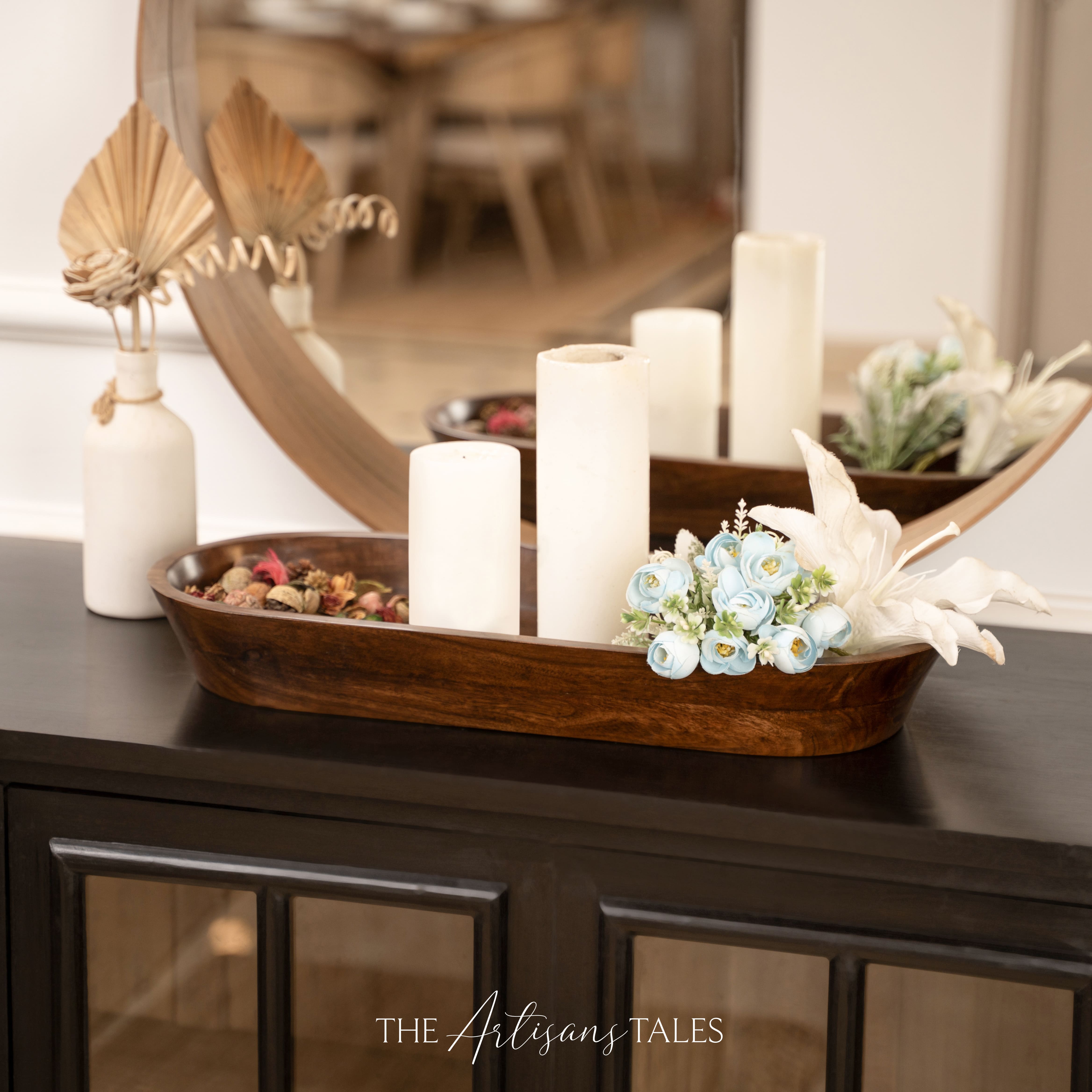 Handcrafted wood marble decor tray