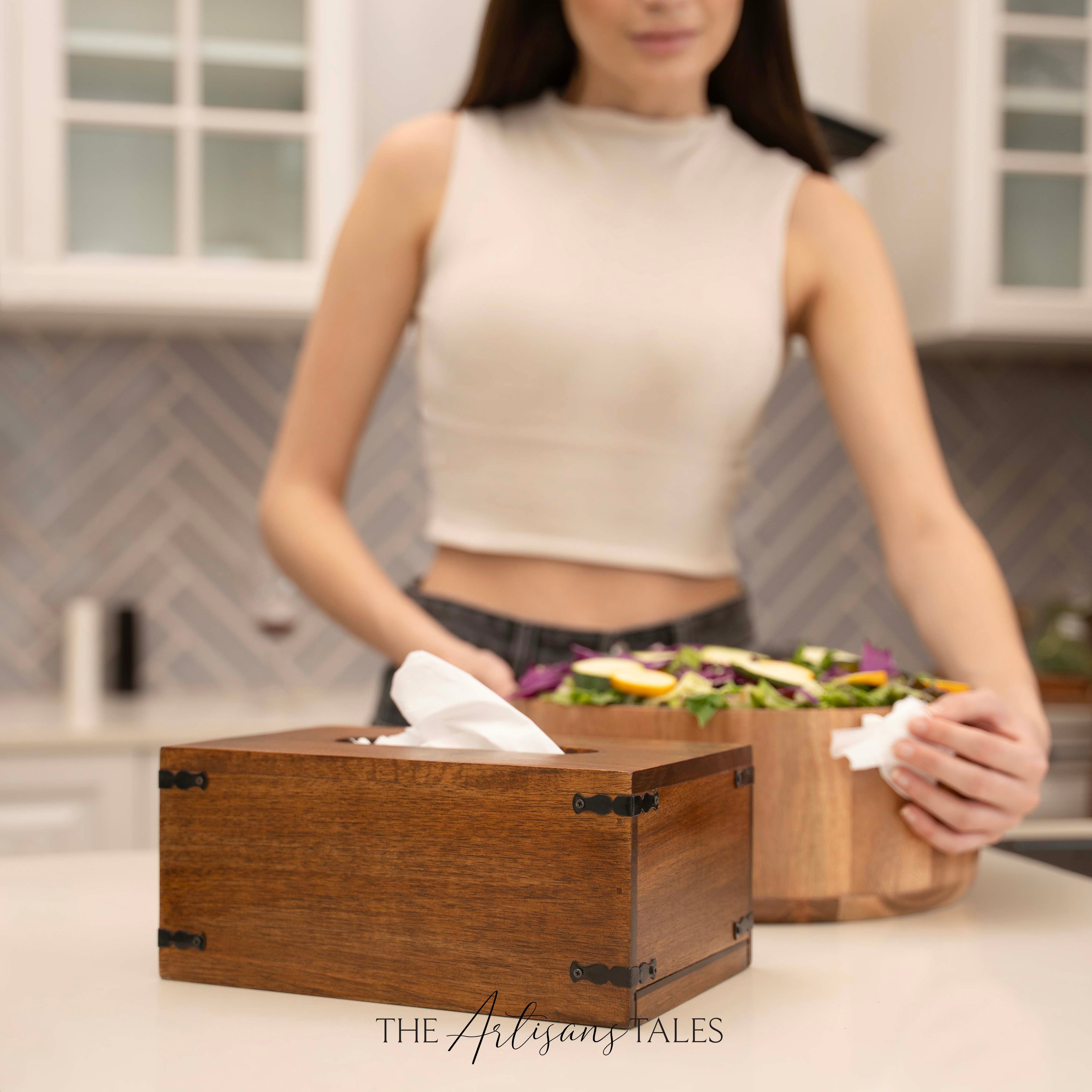 Handcrafted wooden napkin box