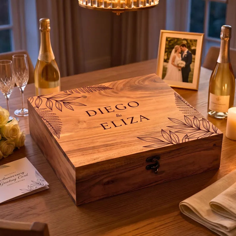 Personalized Memory Box: Bleached Acacia Keepsake Box, Wedding Gift, Anniversary Gift