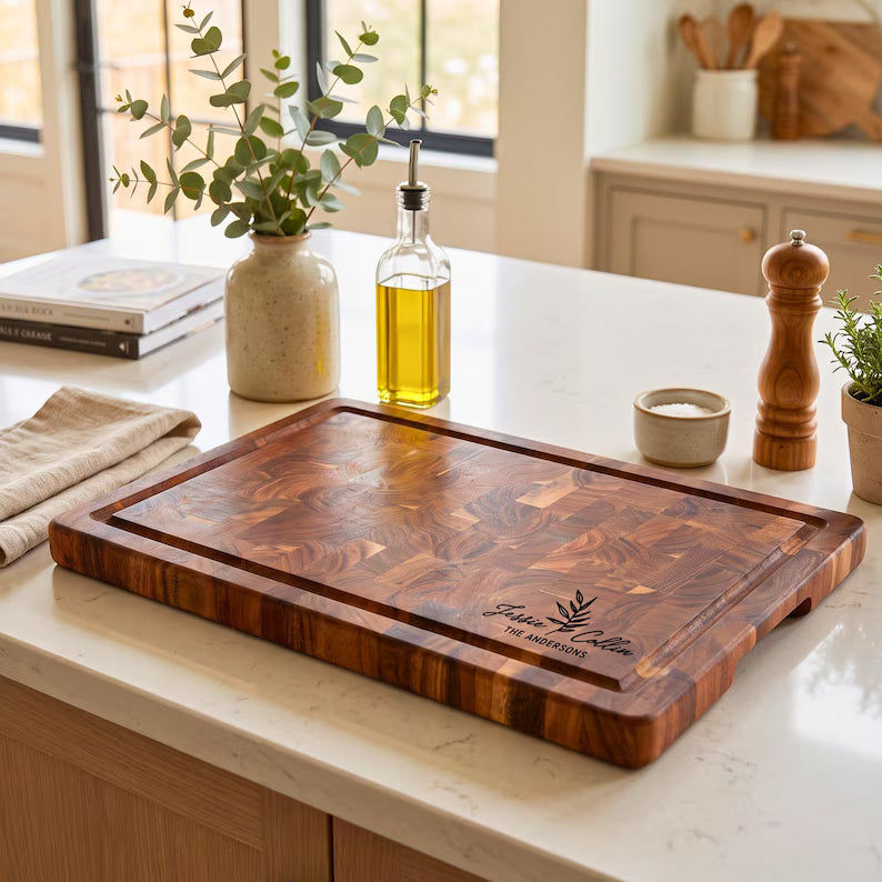 Personalized XL End Grain Cutting Board: Wedding Gift, Charcuterie Board, Anniversary Gift