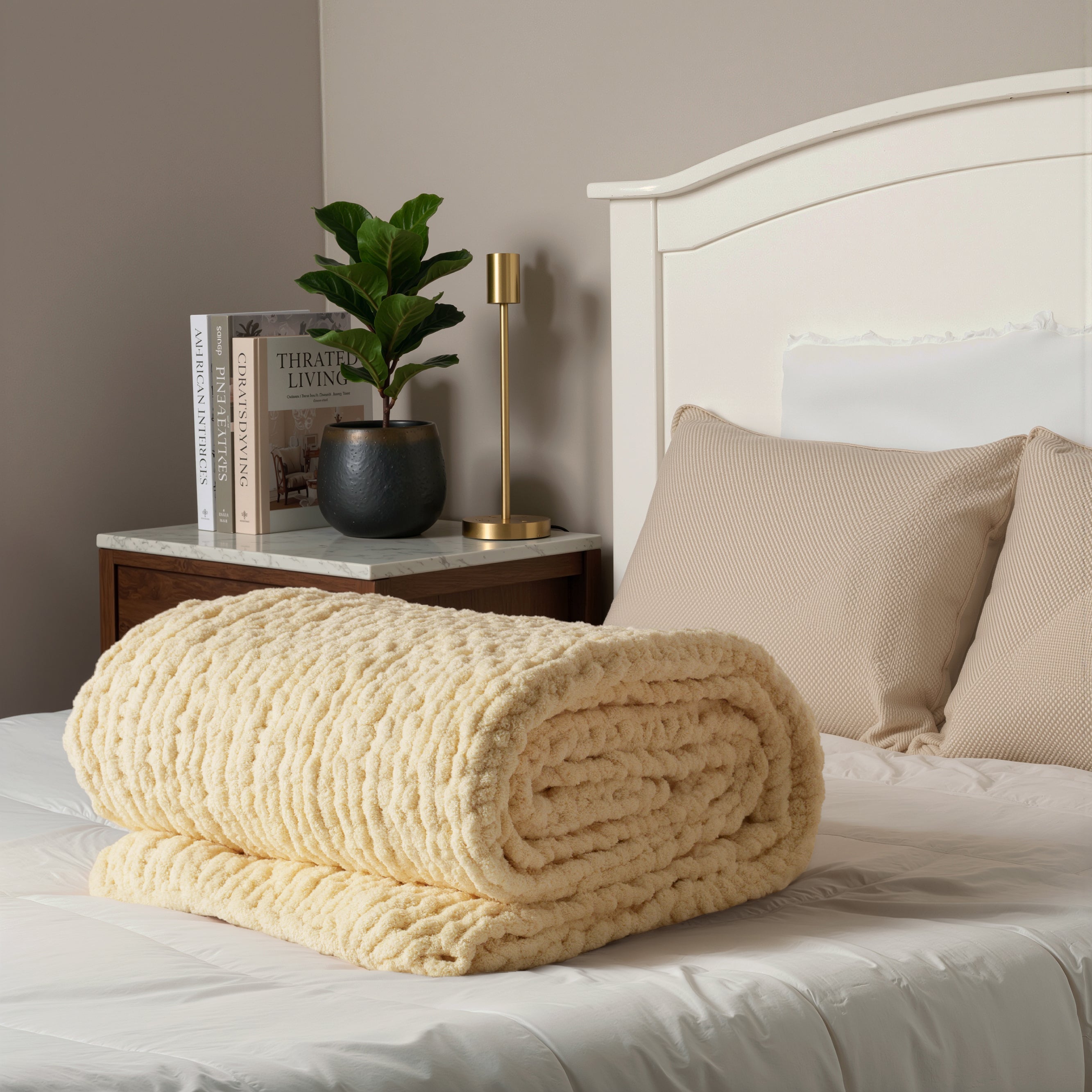 Chunky Knit Throw Blanket 50x70 Cozy Home Accent - Cream