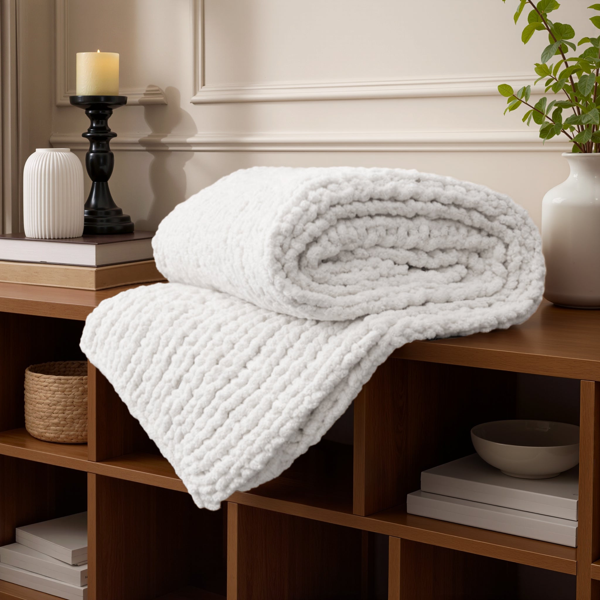Chunky Knit Throw Blanket 50x70 Cozy Home Accent - White