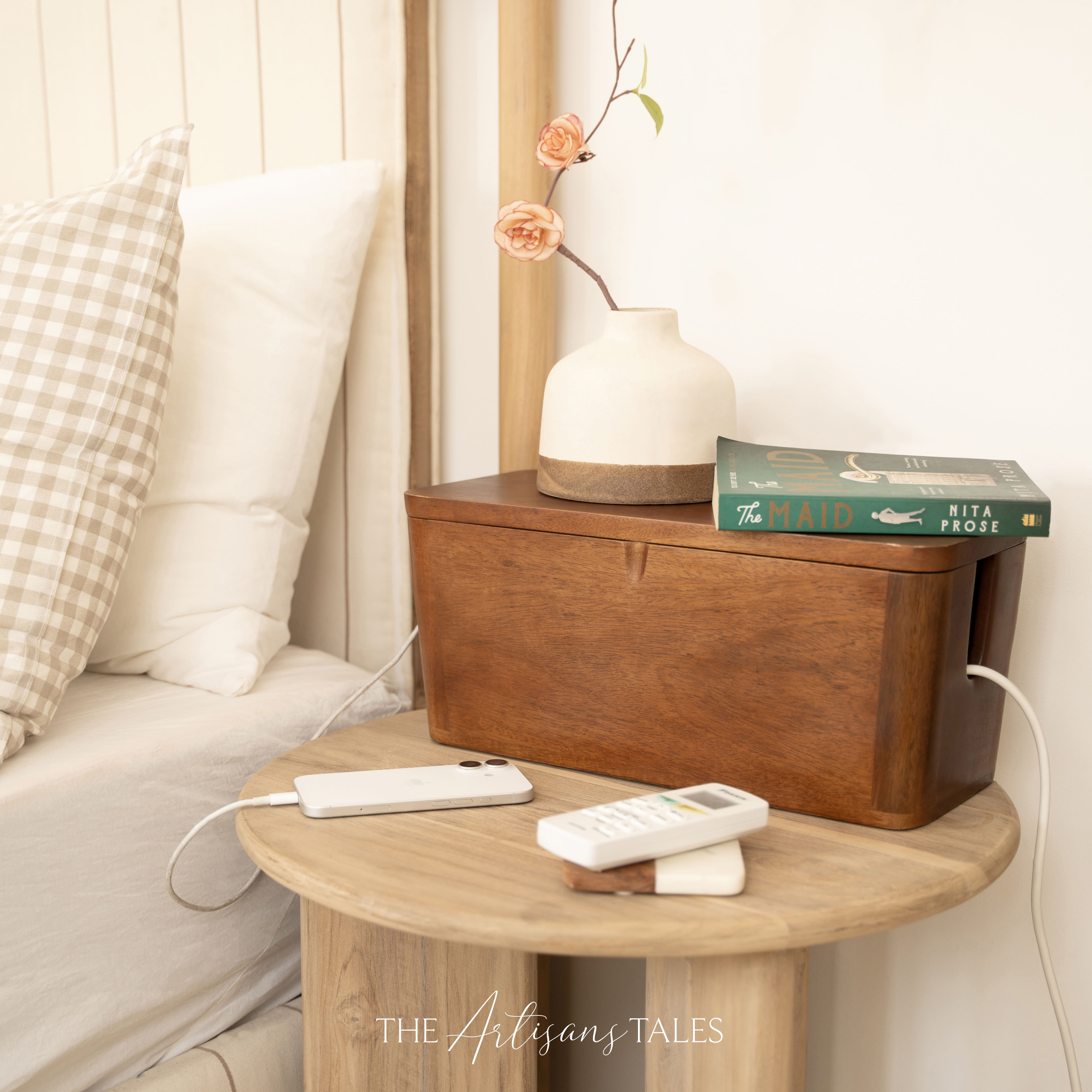Modern wooden desk setup