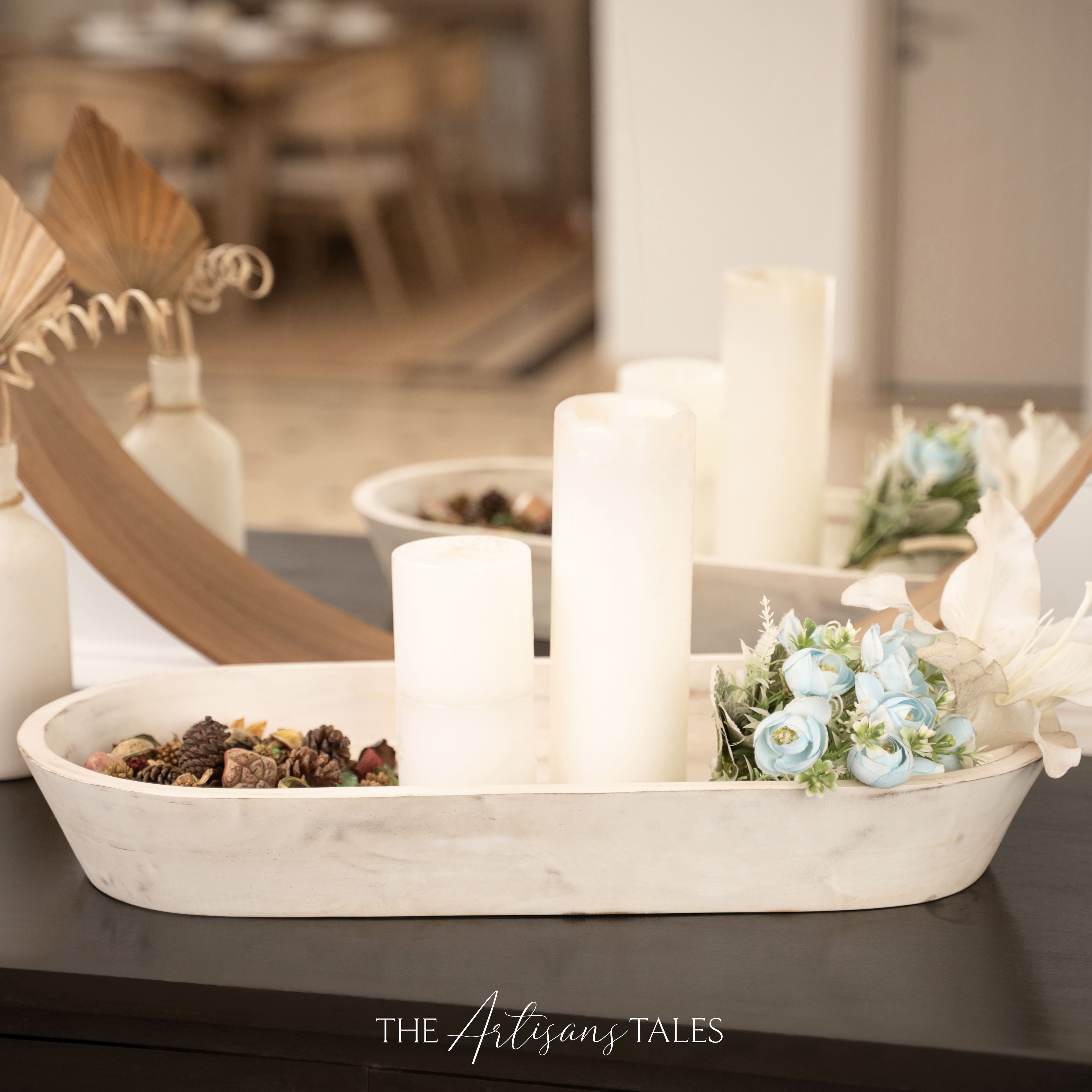 Marble decor tray with candles
