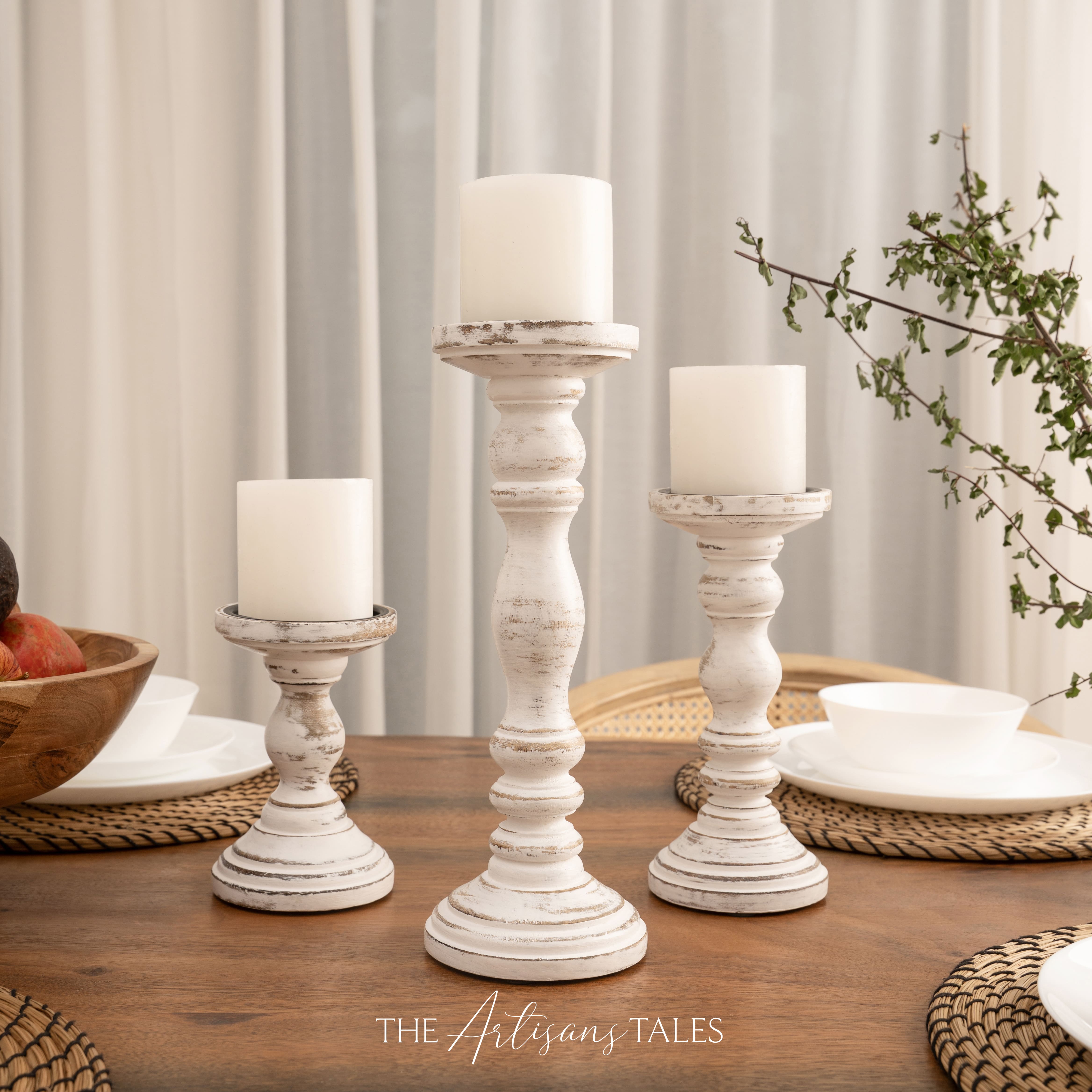 painted wood candle holders