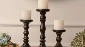 Black Rustic Wooden Candle Holders (Set of 3) - 6", 9", 12"
