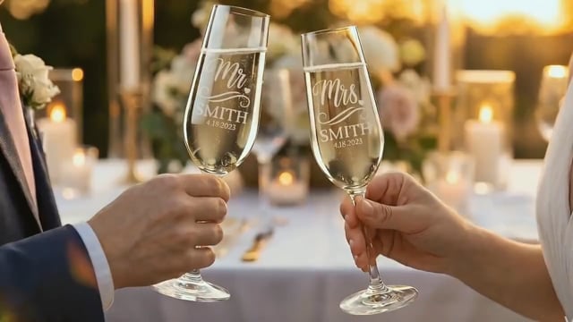 Personalized Champagne Flutes Set of 2: Bride & Groom Wedding Glasses, Engagement Gift