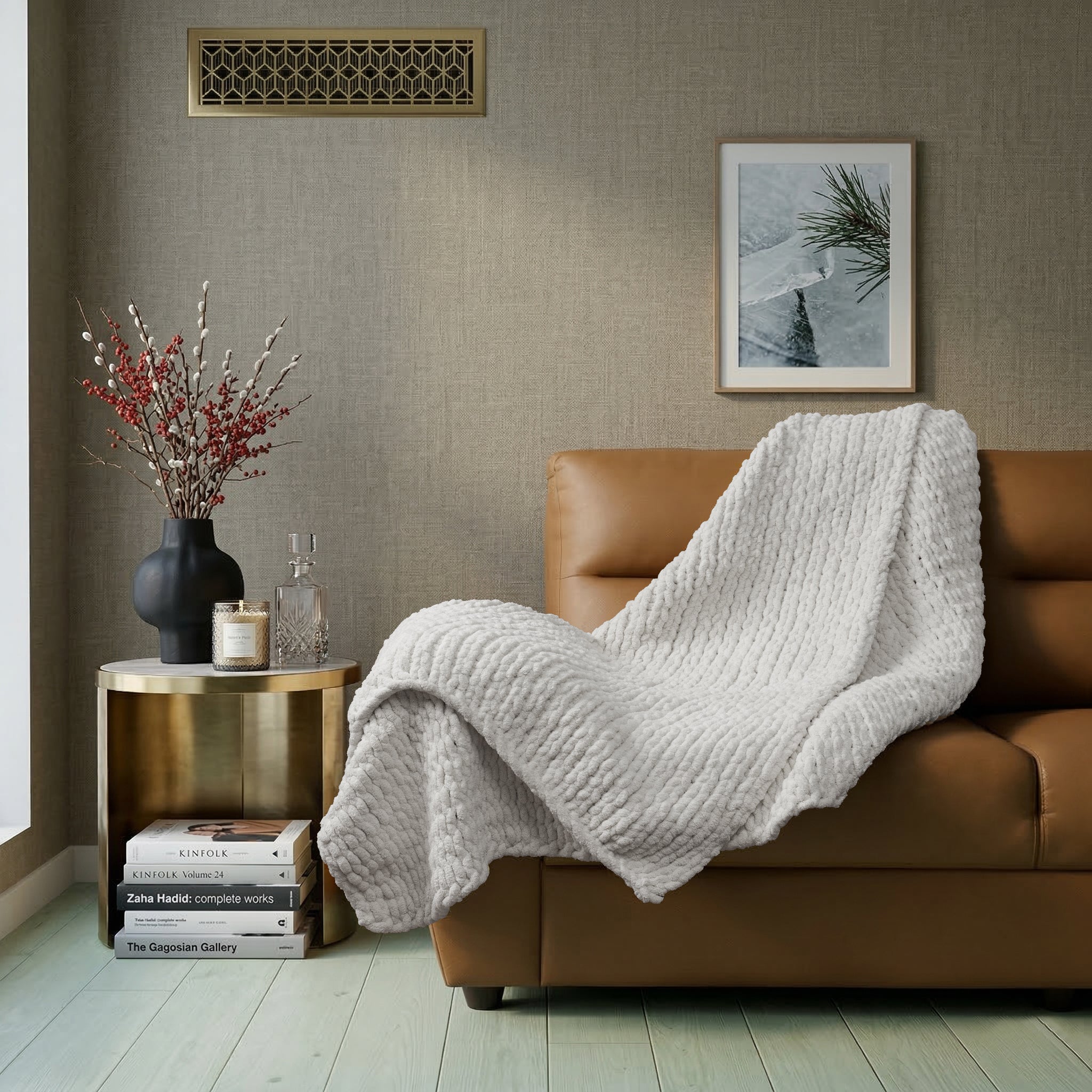 Chunky Knit Throw Blanket 50x70 Cozy Home Accent - Beige