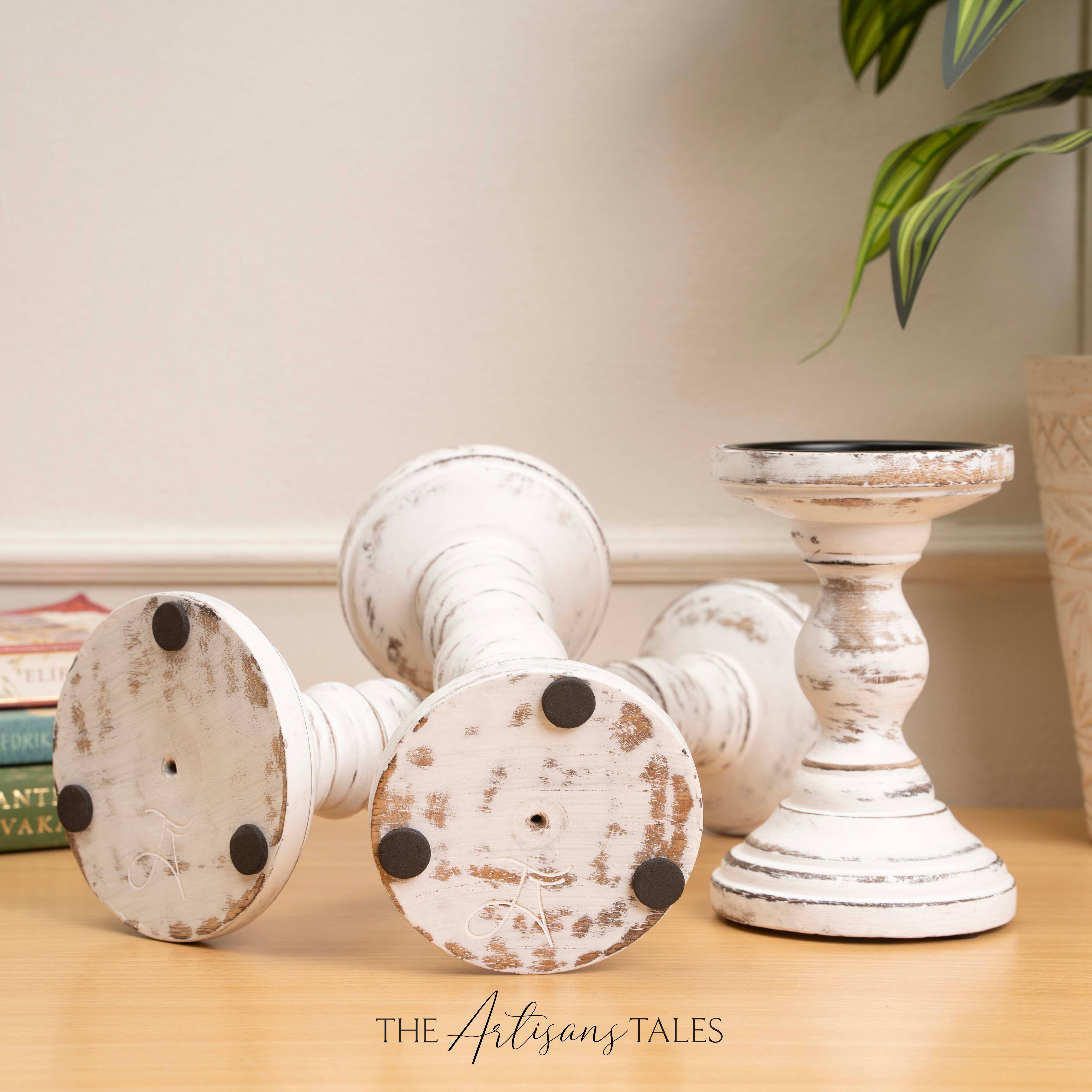 white wood candel holders