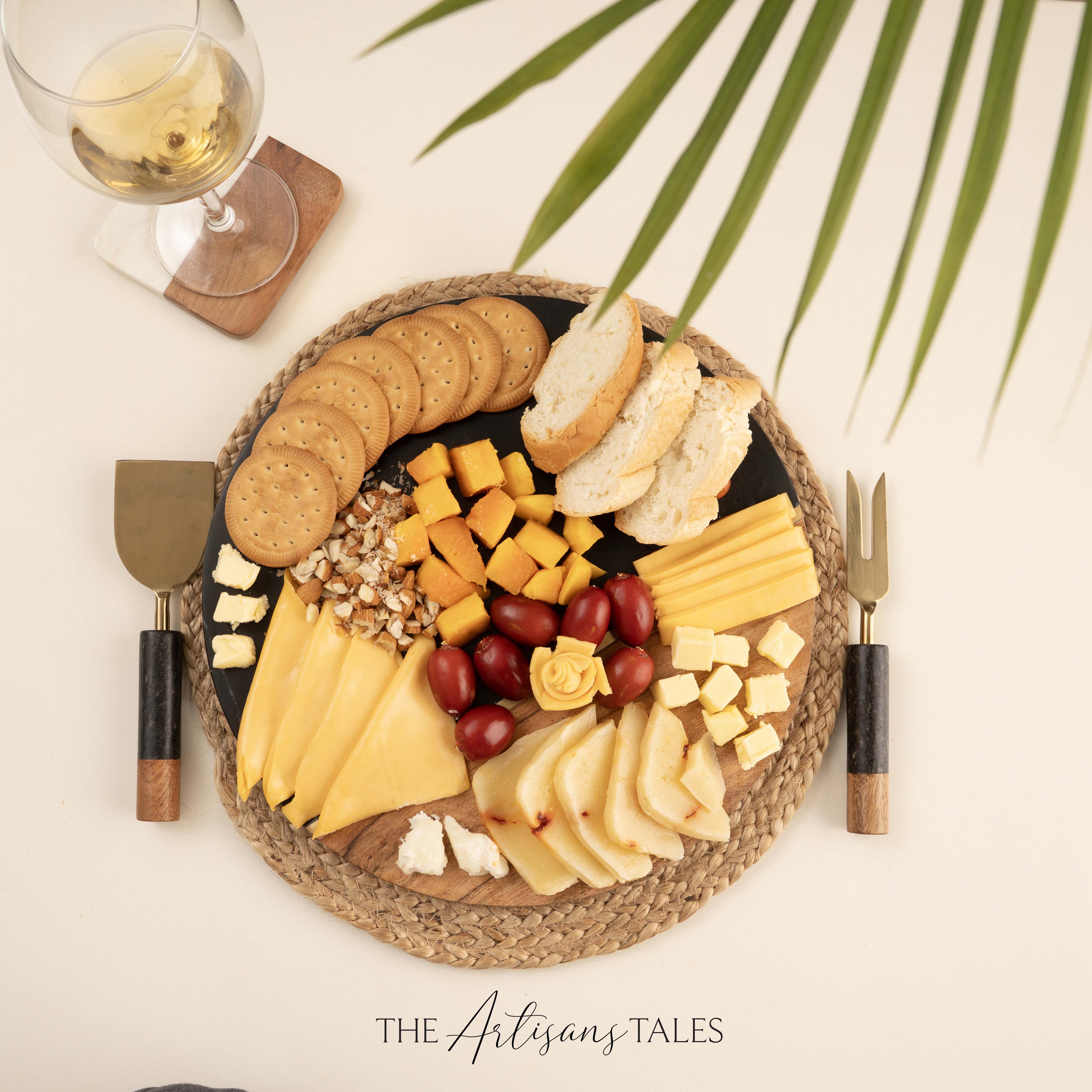 cheese platter on wooden board
