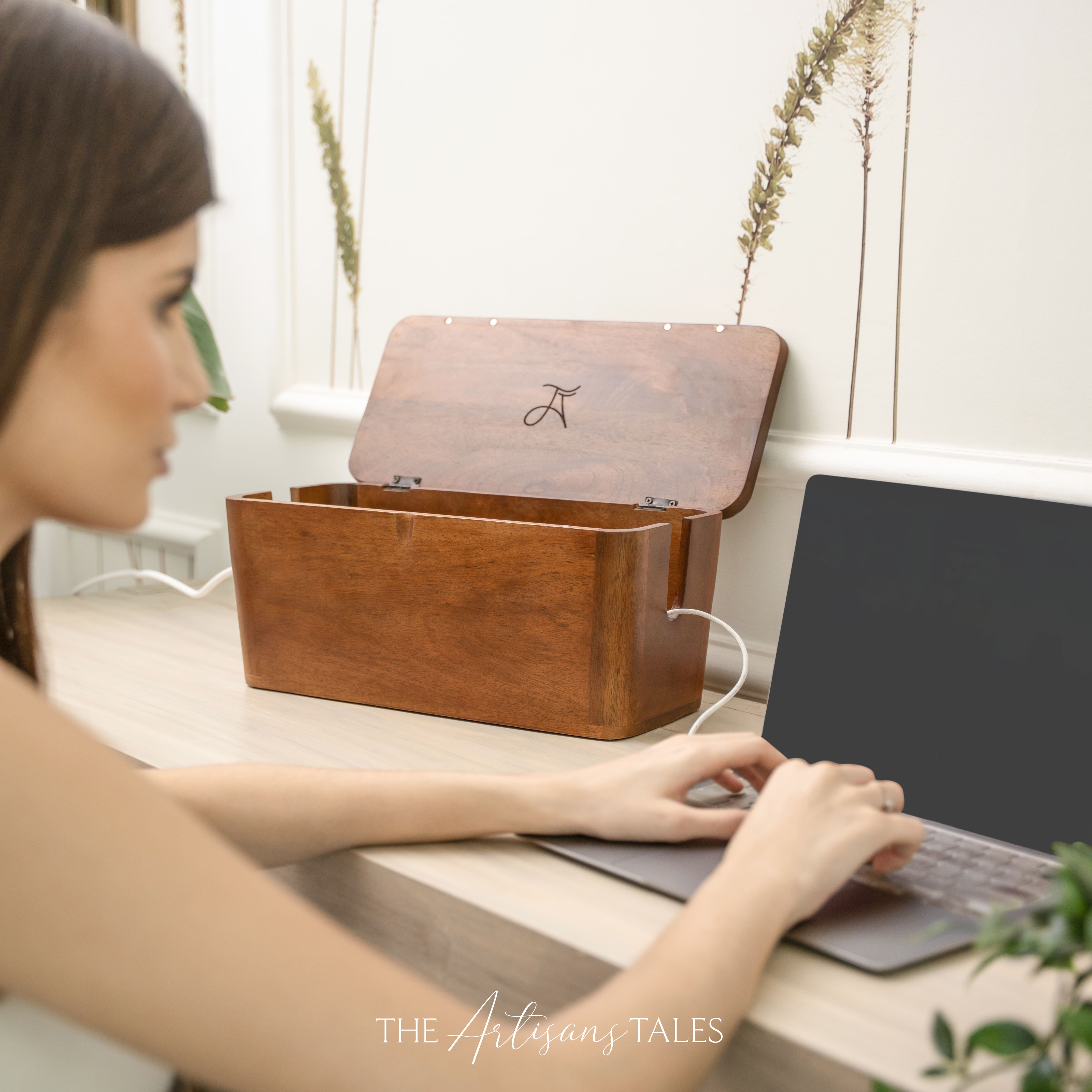 Wooden desk organizer setup