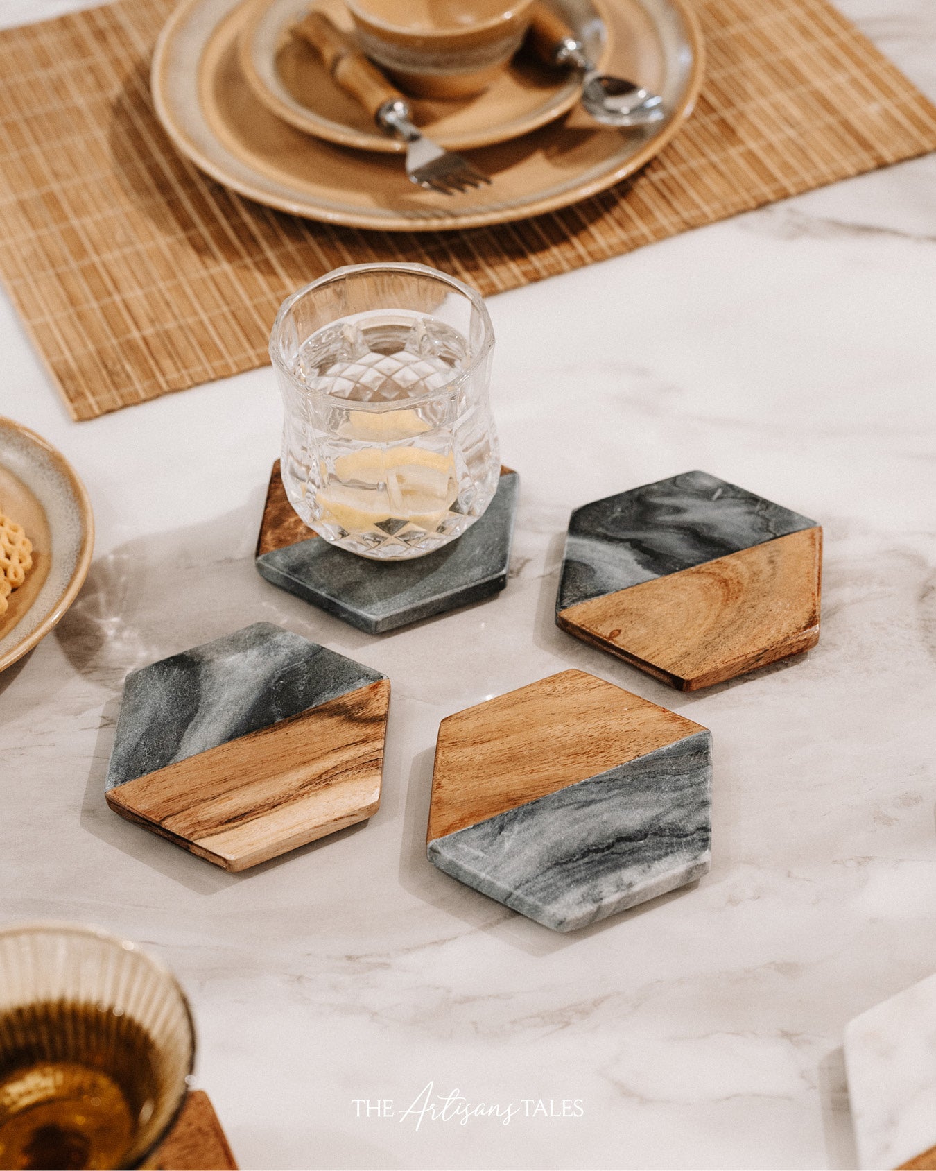 hex coaster wood set