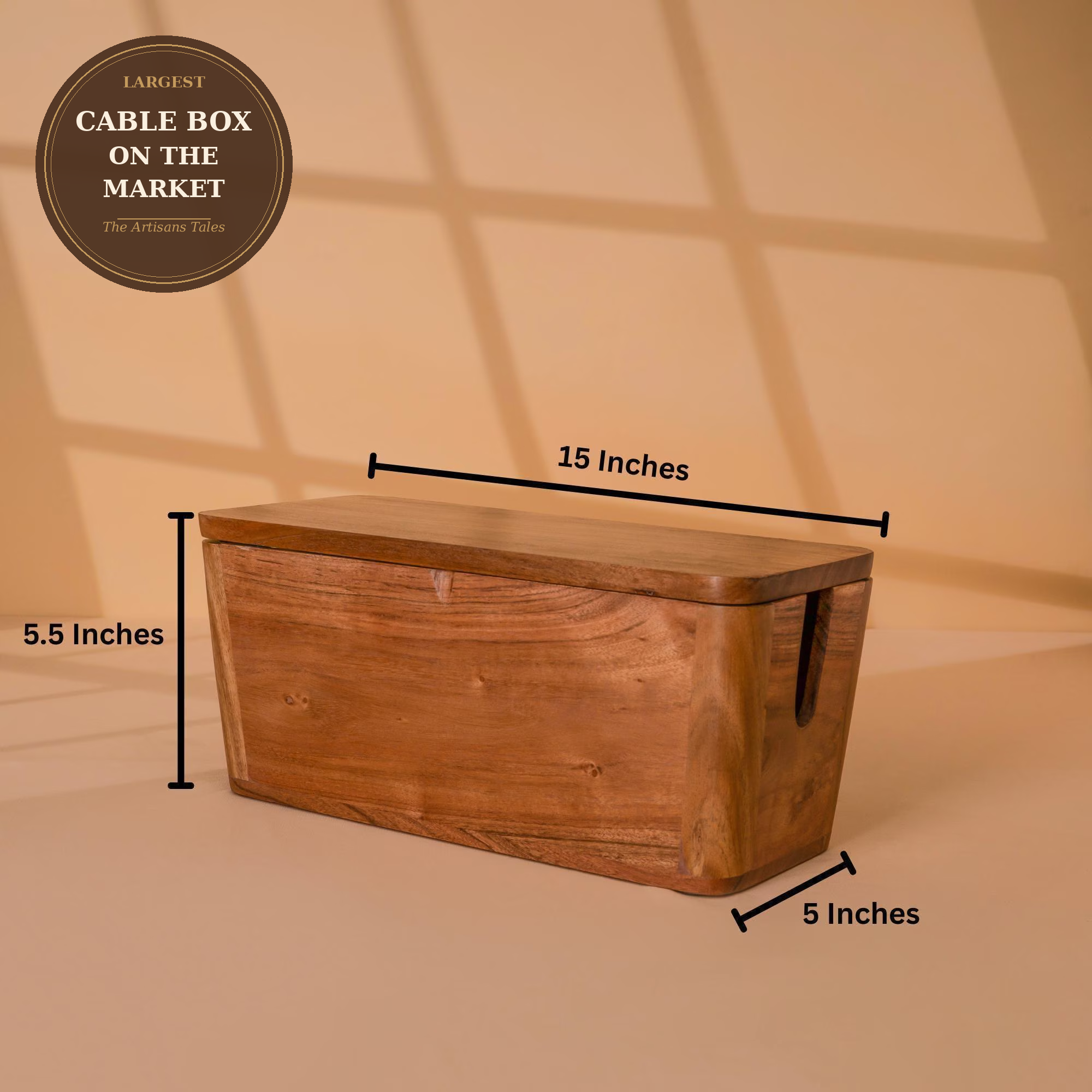 Wood Cable Management Box – Large Cord Organizer with Magnetic Lid