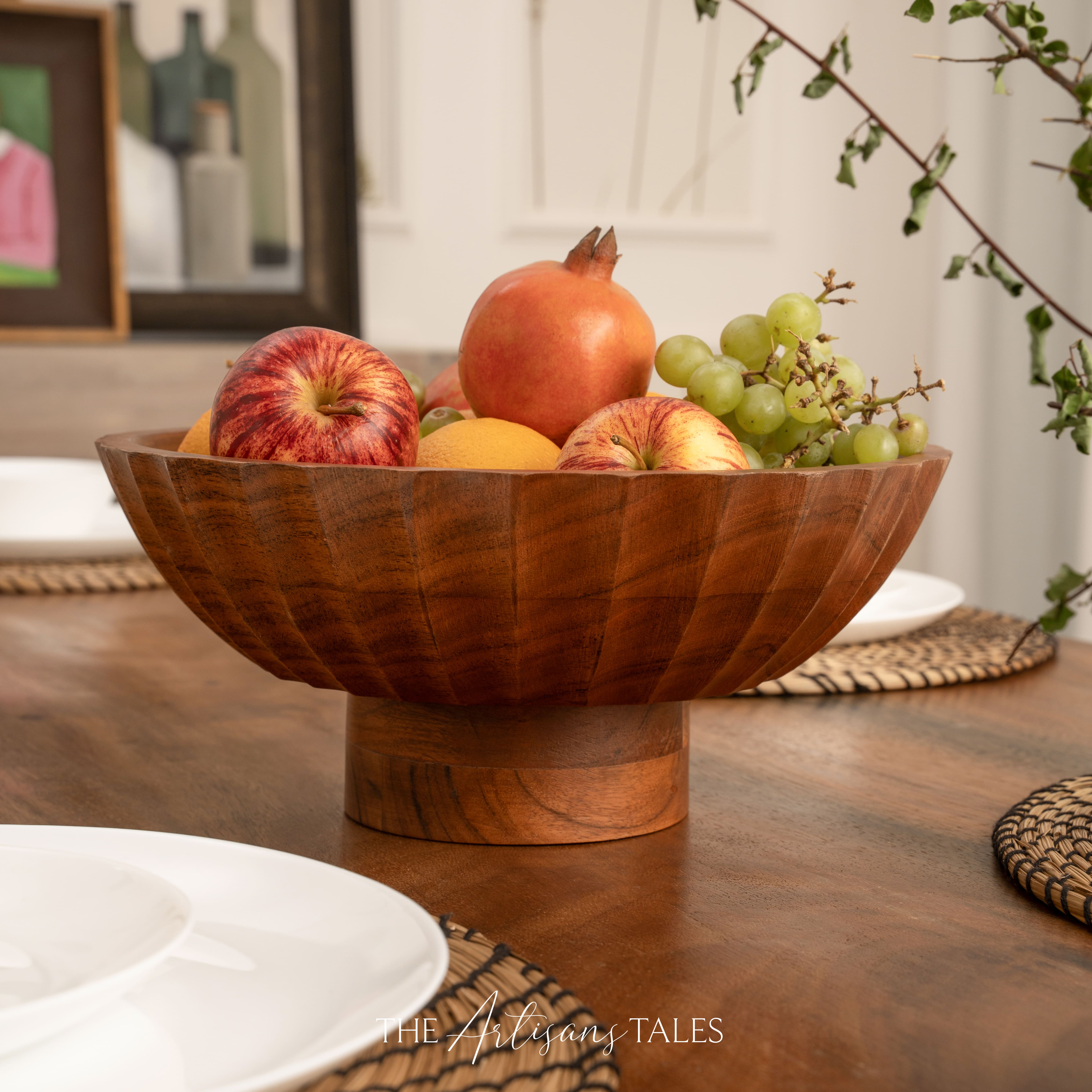 The Artisan's Tales Carved Side-Footed Acacia Bowl