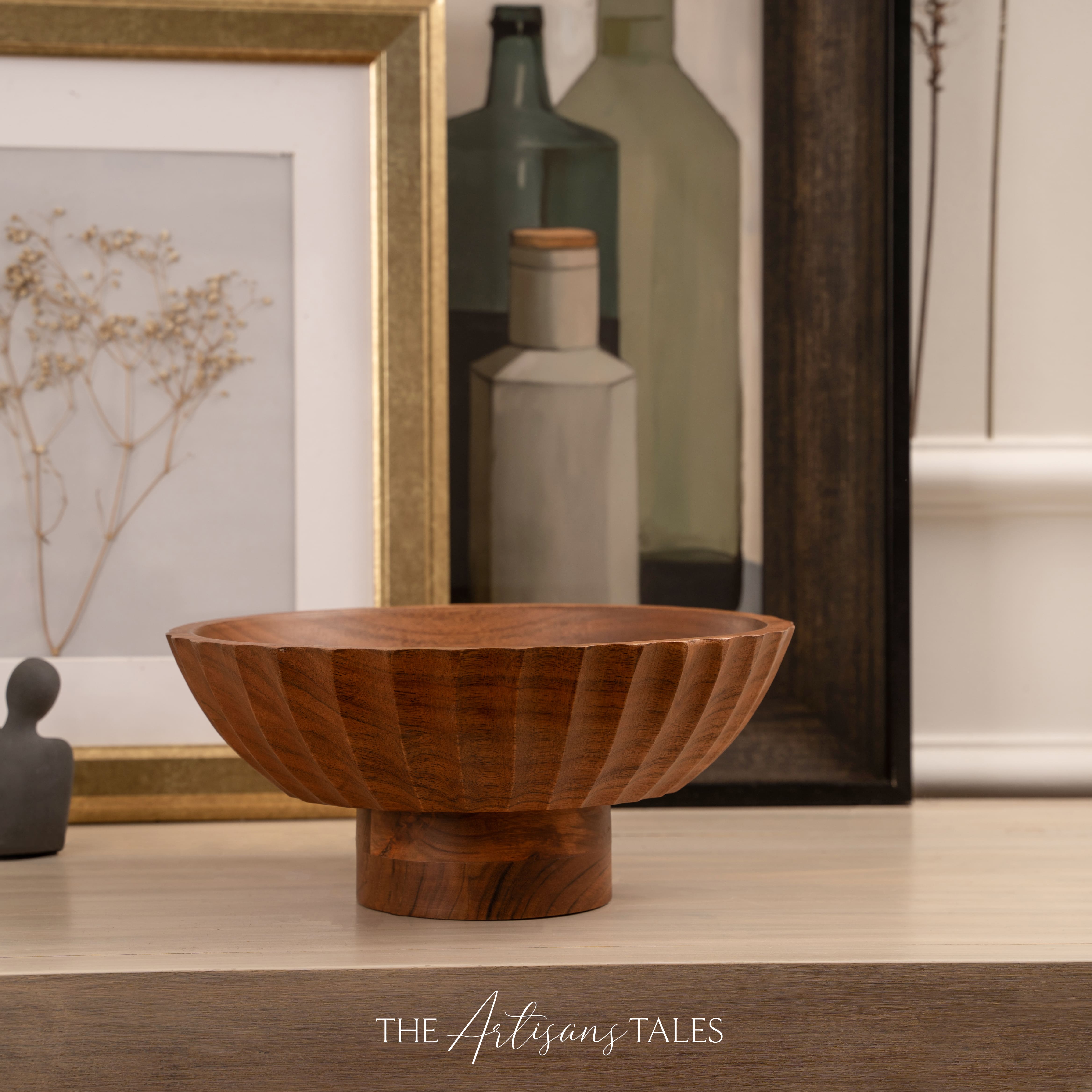 The Artisan's Tales Carved Side-Footed Acacia Bowl - Thumbnail 4