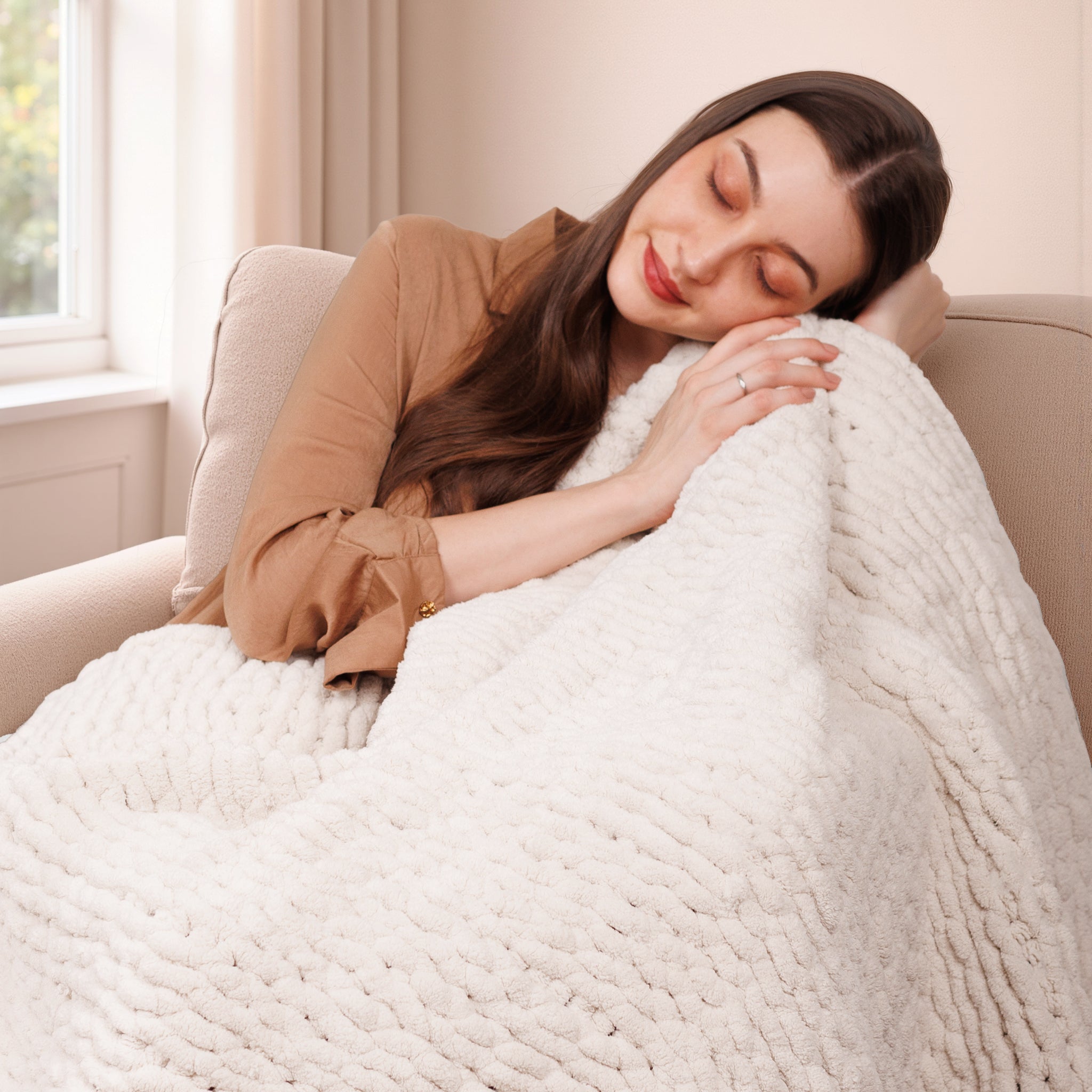 Chunky Knit Throw Blanket 50x70 Cozy Home Accent - Beige