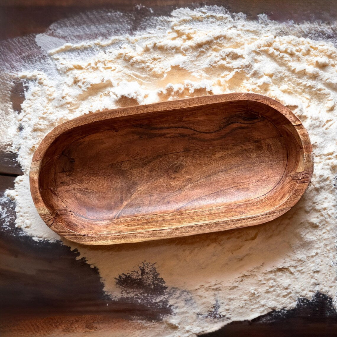 Natural Carved Wood Dough Bowl