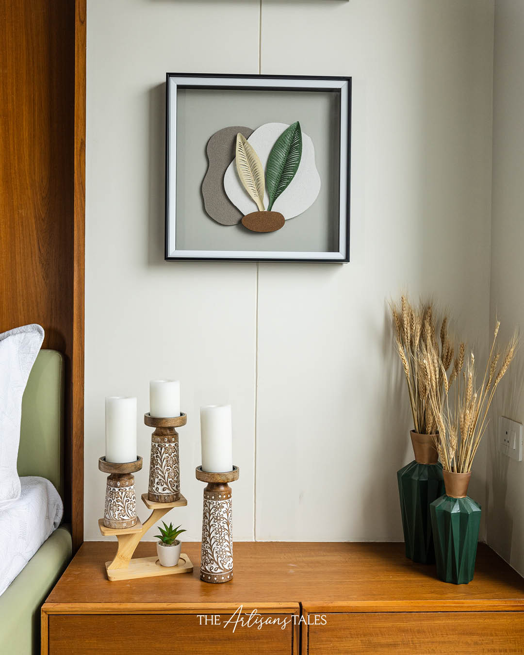 handcarved floral candle holders