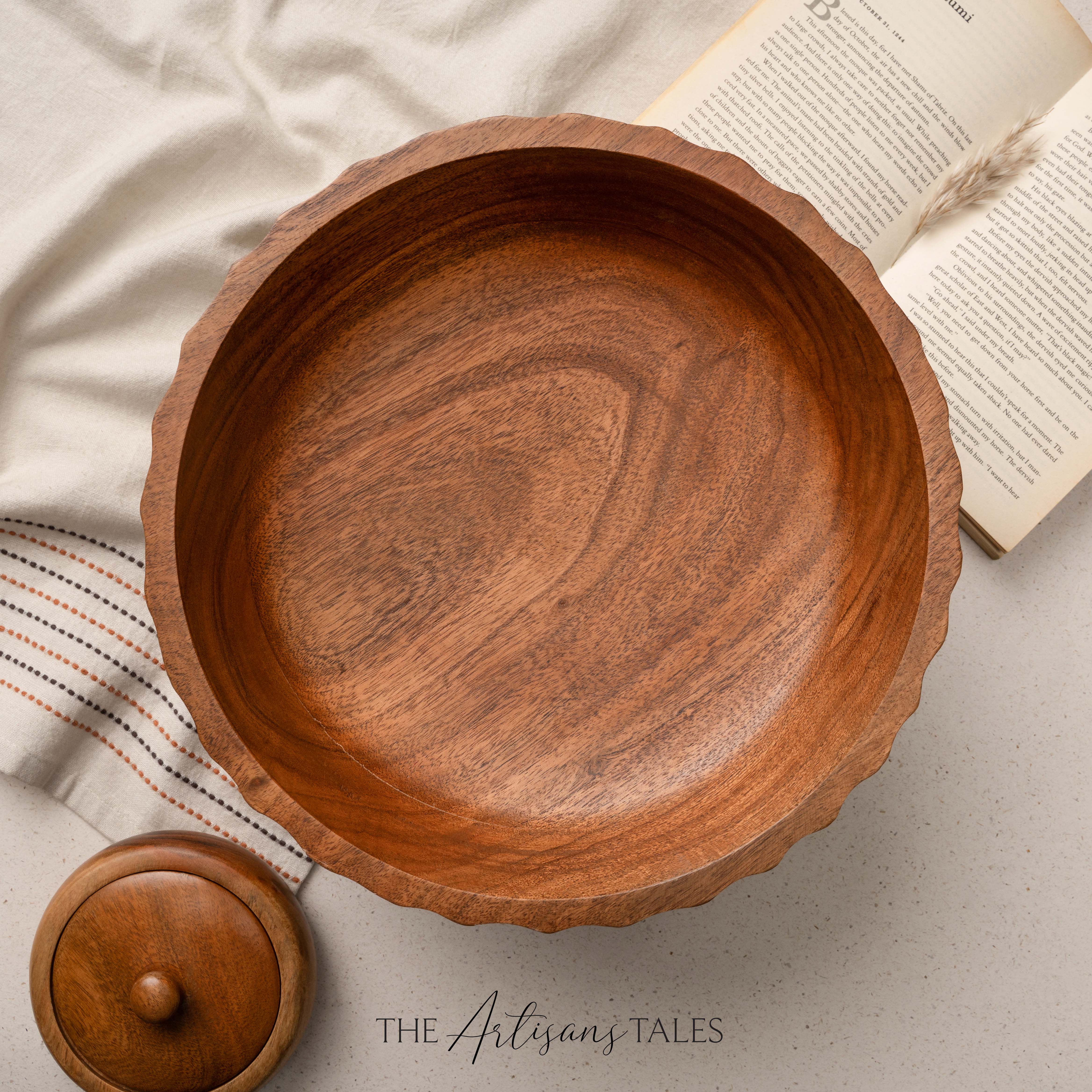 The Artisan's Tales Carved Side-Footed Acacia Bowl - Thumbnail 3
