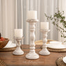 White Rustic Wooden Candle Holders (Set of 3) - 6", 9", 12"