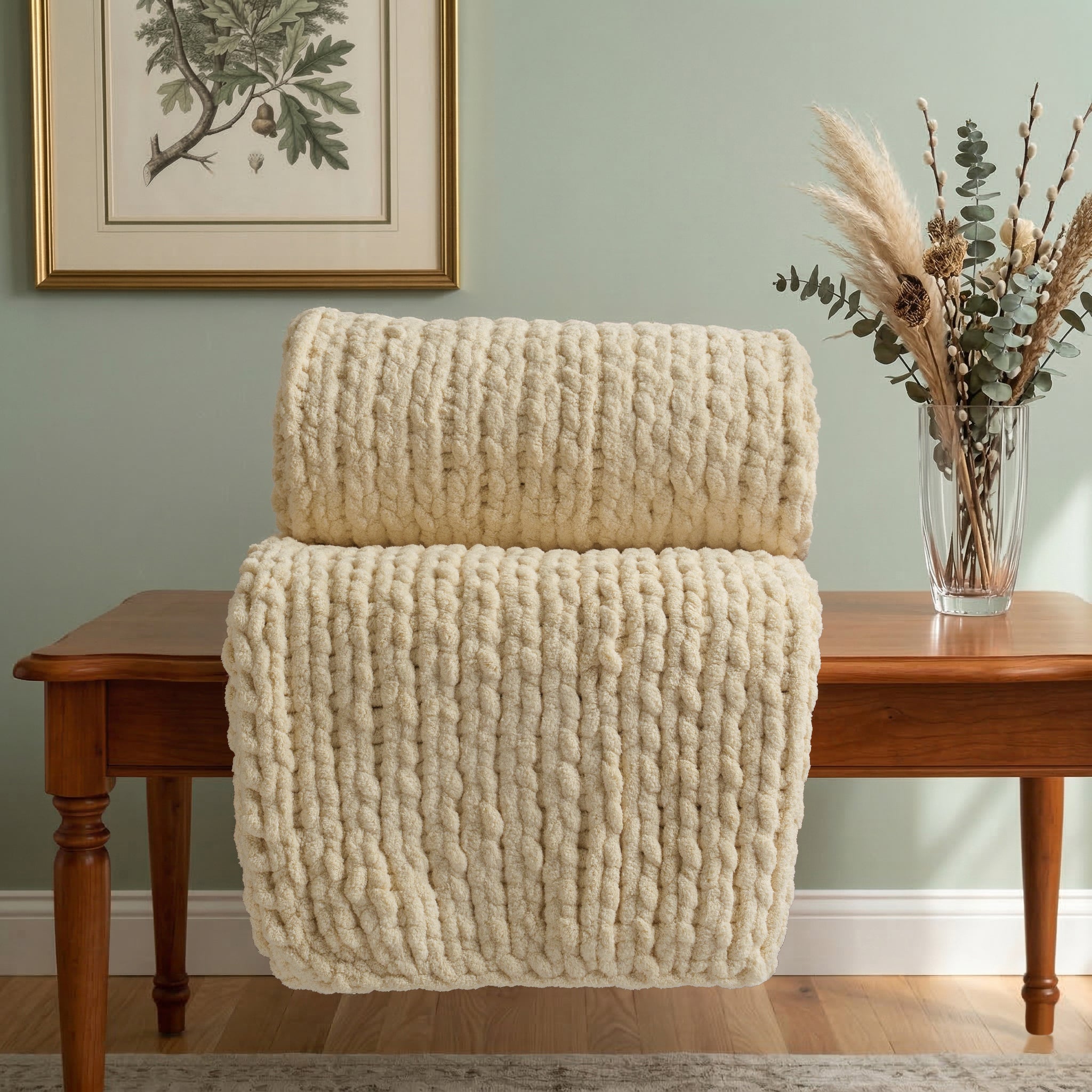 Chunky Knit Throw Blanket 50x70 Cozy Home Accent - Cream