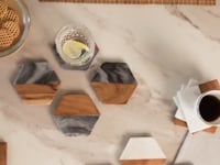 Black Artisan Marble & Wood Coaster (Set of 4) - Square