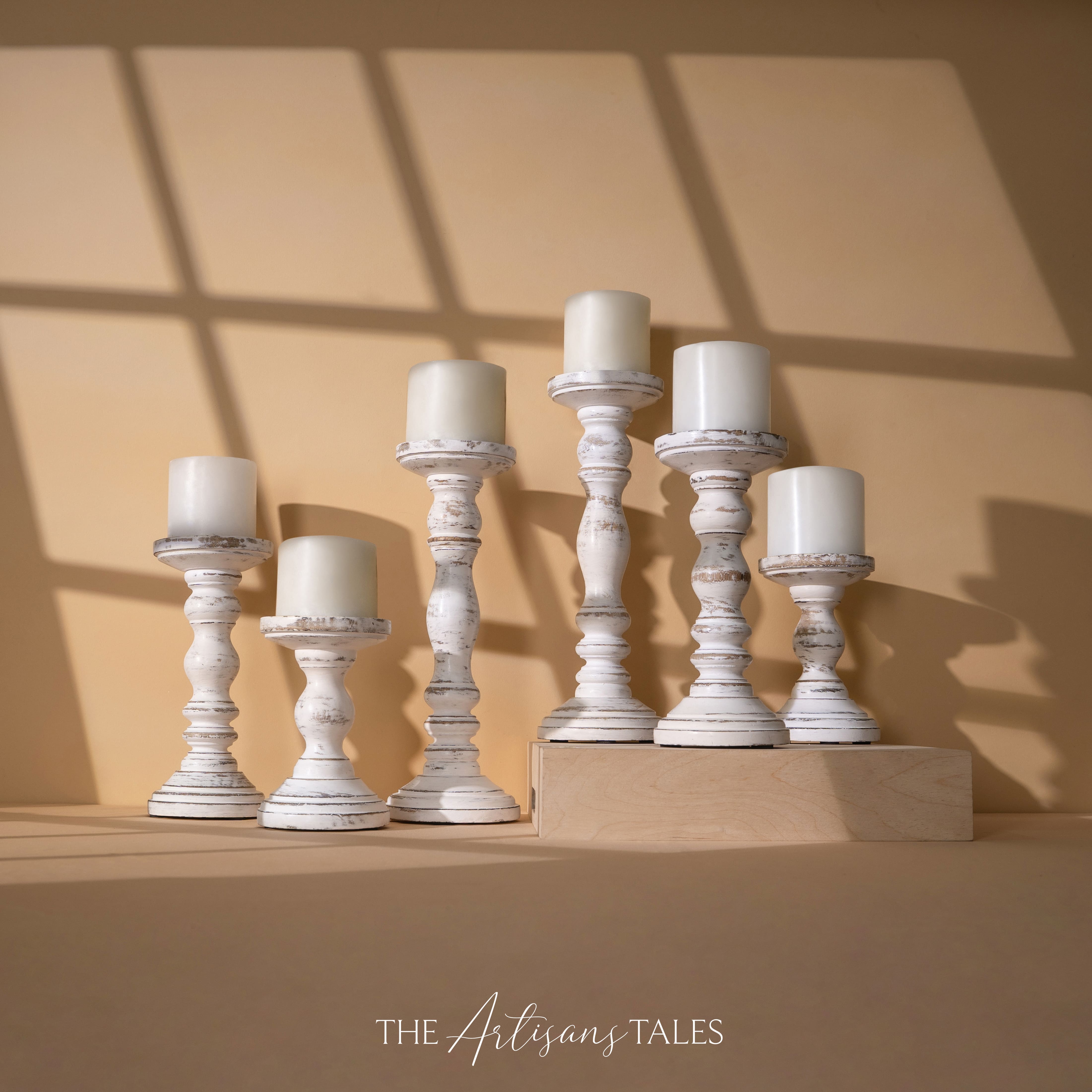 rustic white wood candle stand