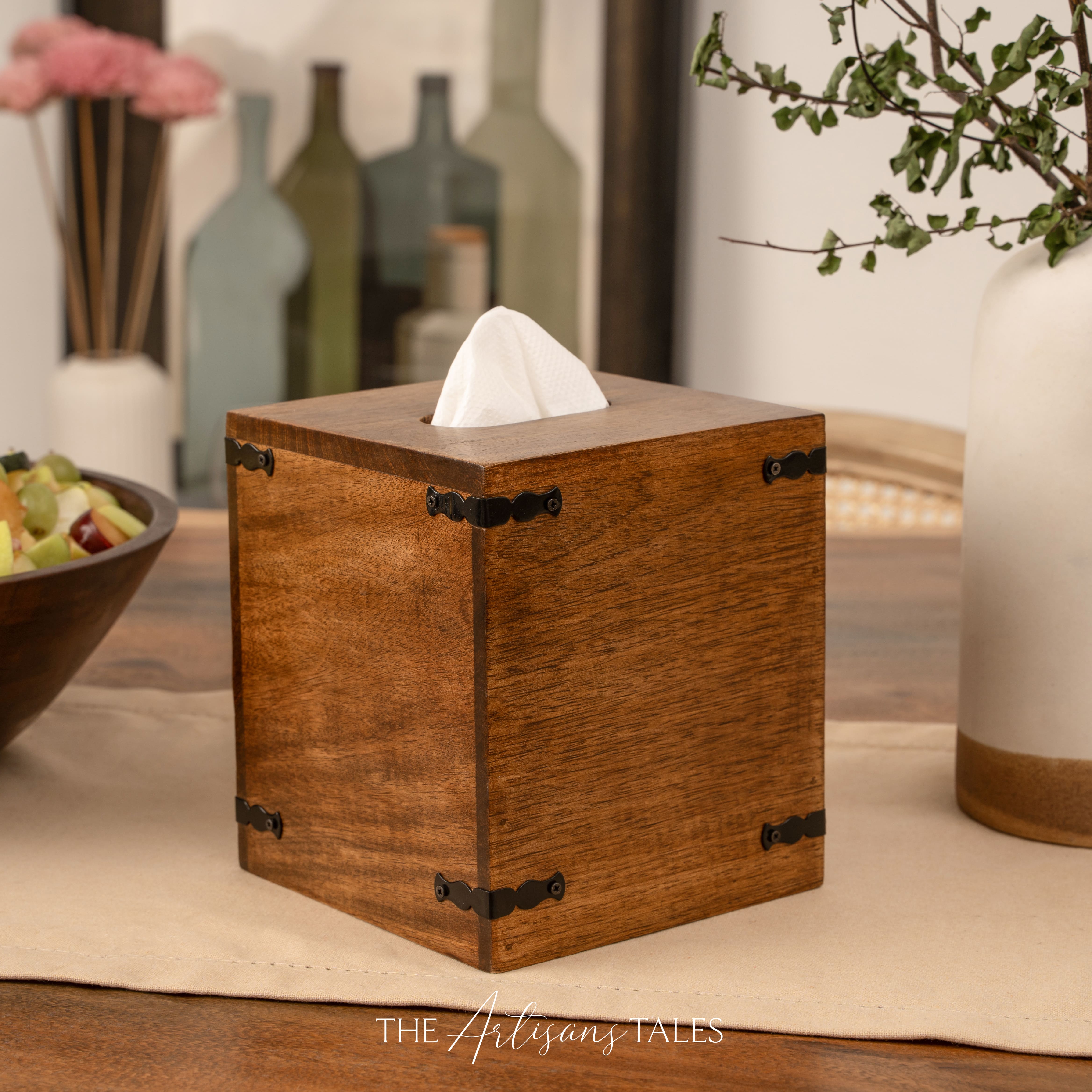 Rustic wood tissue holder