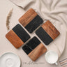 Black Artisan Marble & Wood Coaster (Set of 4) - Square