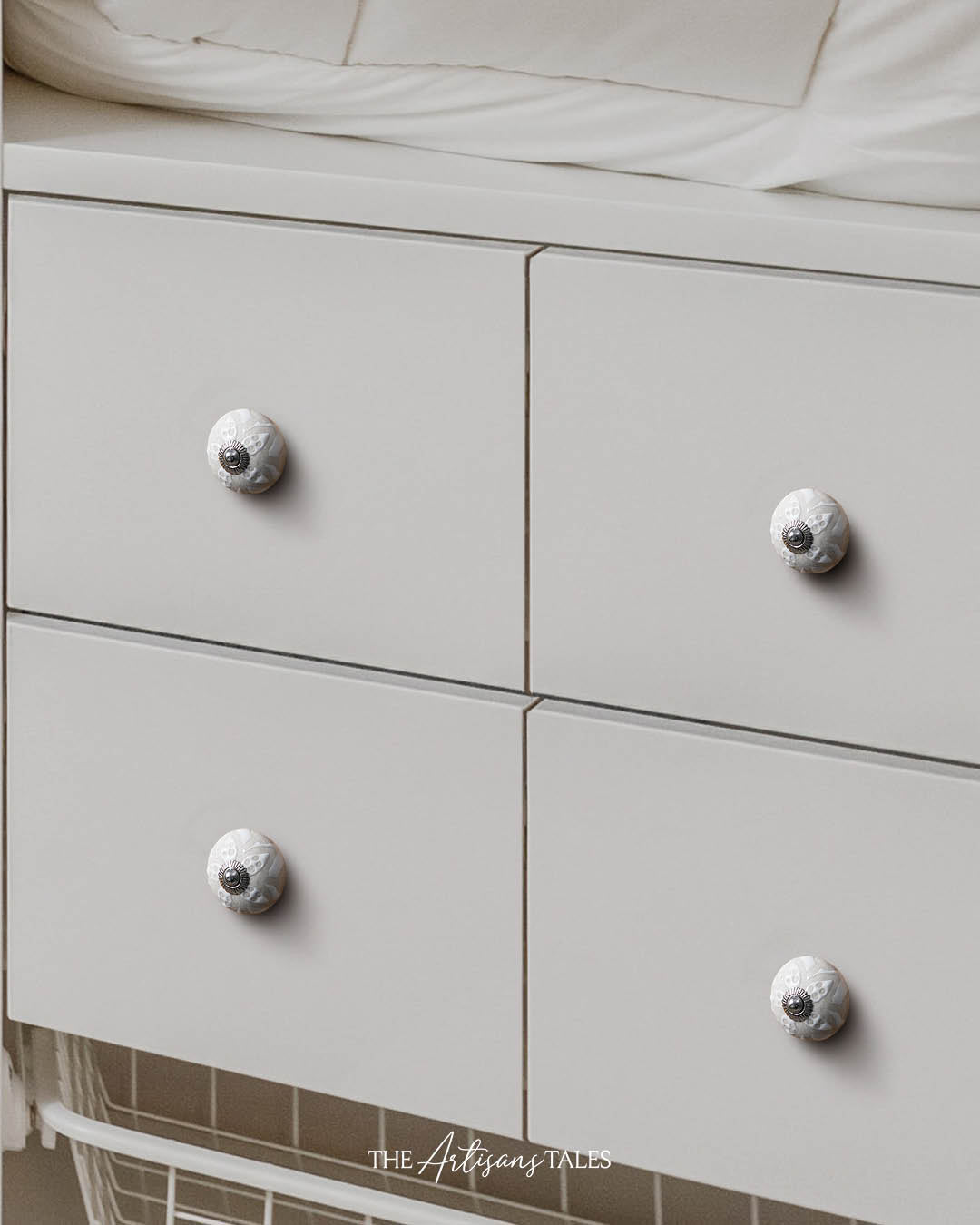 decorative white ceramic knobs