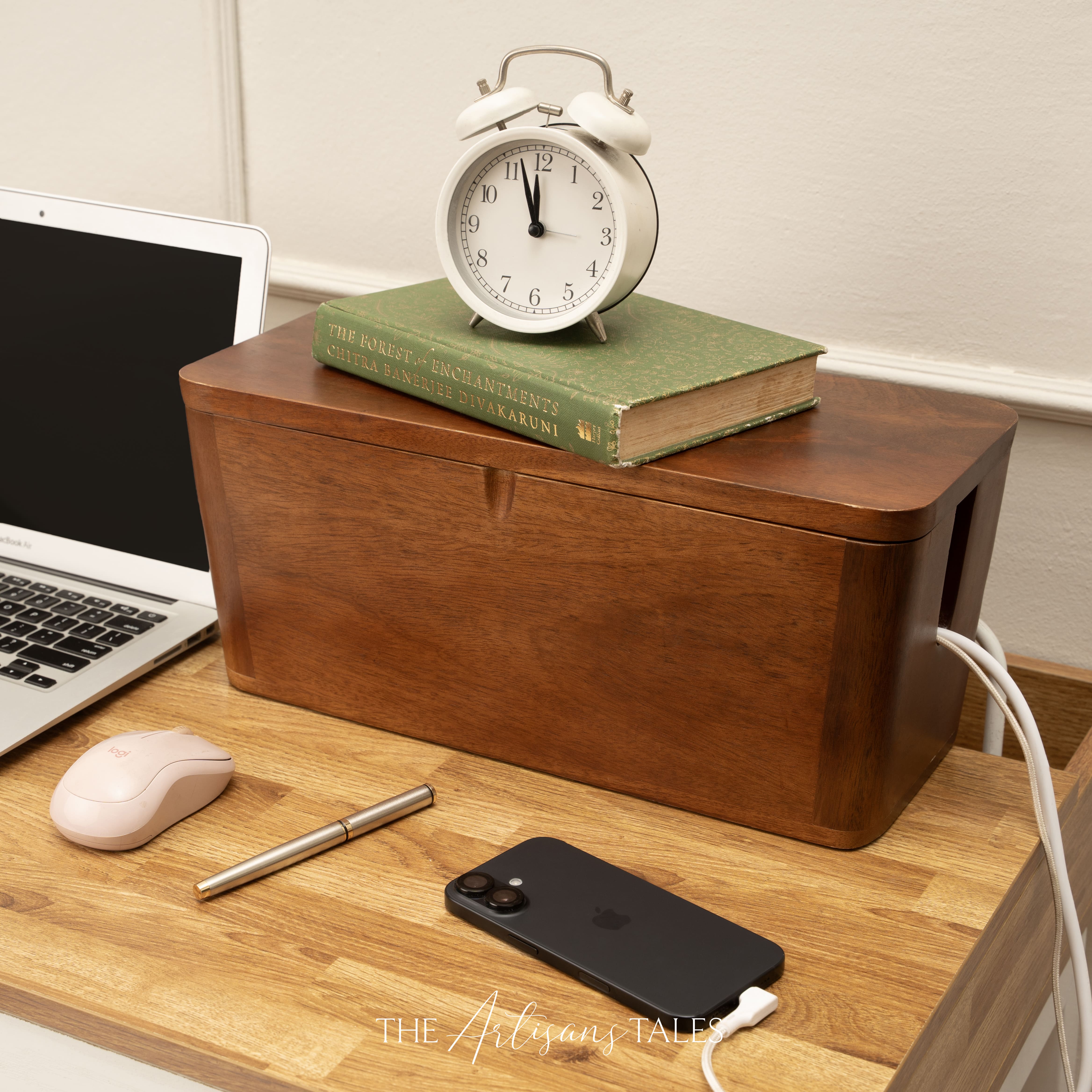 Wooden desk with decor